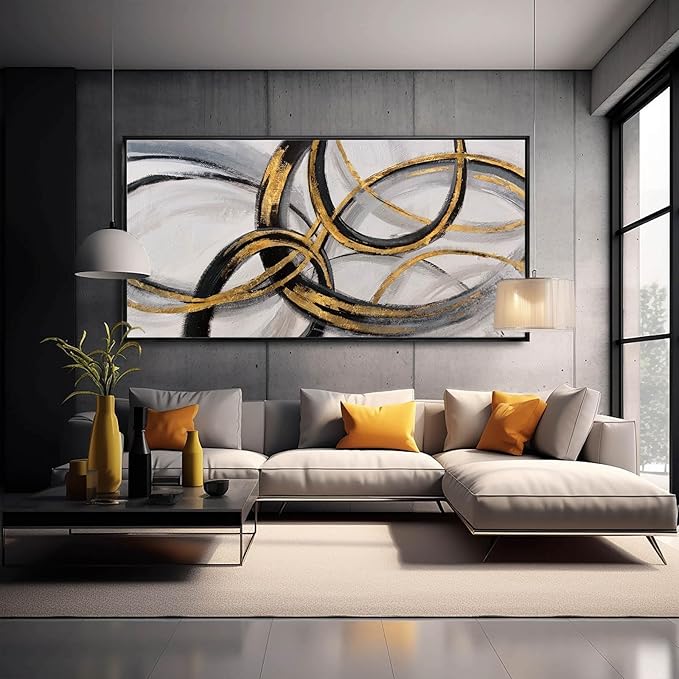 Large Framed Canvas Wall Art Gold Foil Prints Art Abstract Wall Pictures for Bedroom Dining Room Black Line Art 29"x 58" Gallery Wall Decor