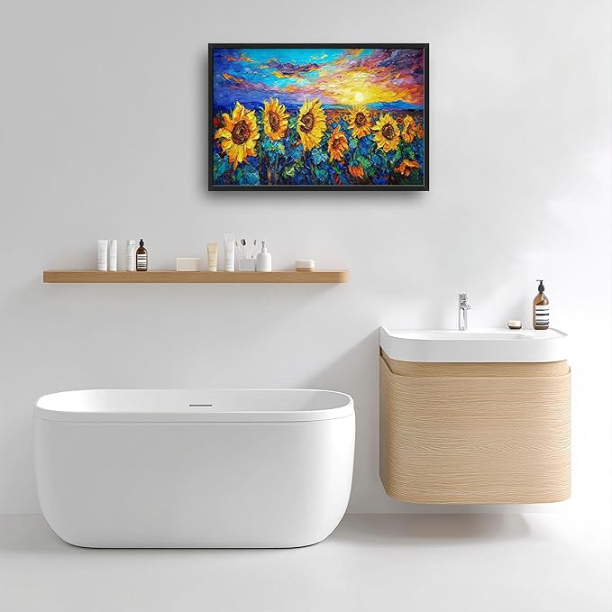 Sunflower Large Wall Art for Living Room Framed, Floral Wall Decor Pictures, Sunflower Field Landscape Canvas Print Painting, Aesthetic Artwork Bedroom Office Home Decor 36"x24"