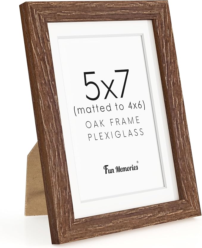 5x7 Picture Frame, Solid Oak Wood 5 x 7 Frame with Plexiglass, 5 by 7 Photo Frame for Wall & Tabletop Display, 5x7 Picture Frame Matted to 4x6, Walnut Color, 1 Pack