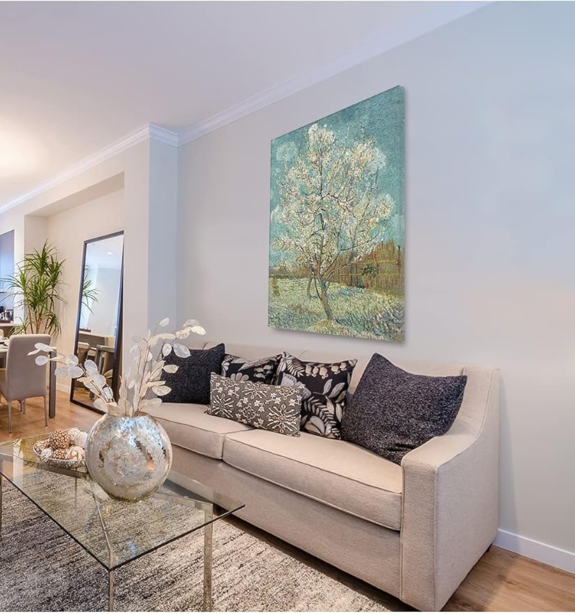 DECORARTS - The Pink Peach Tree, Vincent Van Gogh Art Reproduction. Giclee Print on Canvas. Wall Art for Home. 40x32