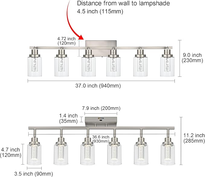 MELUCEE 5-Color Temperature 6 Light LED Track Lighting Kit, LED Track Lighting Fixtures Brushed Nickel Ceiling Spotlighting Vanity Lights with Flexibly Rotatable Light Head, Built-in LED Chips