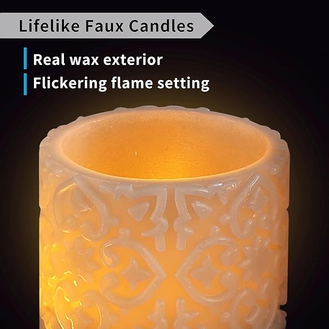 FURORA LIGHTING Grey Rome Real Wax LED Candles with Remote and Timer, 4 Pillar and 4 Votives Pack of 8, Flameless Flickering Candles for Home Décor, Battery Included
