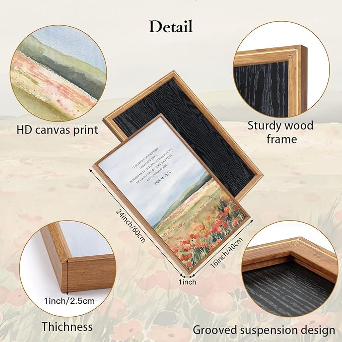 CHDITB Framed Canvas Wall Art Print 1123 , Nature Flowers Christian Wall Decor, Floral Spiritual Scripture Wall Painting, Vintage Church Biblical Verses Art Prints For Zen Room Yoga Room Decor 16"x24"x3