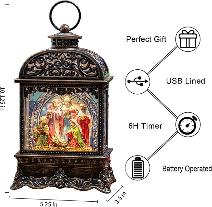 Christmas Snow Globes, Manger Snowflake Ball Adoration of The Magi Nativity Scene, Silent Night Music Water Lantern, Holiday Decorations Gifts for Family, Children or Friends