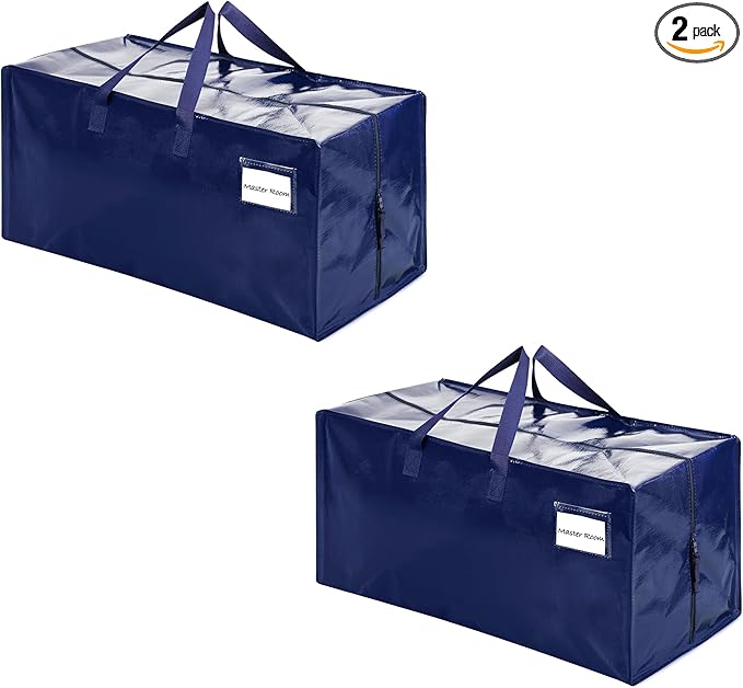 VENO 2 Pack Moving Bags w/Backpack Straps, Heavy Duty, Moving Boxes Alternative, Packing Supplies, Large Storage Totes for Dorm Room Essentials with Zipper for Clothes (Blue, 2 Pack)