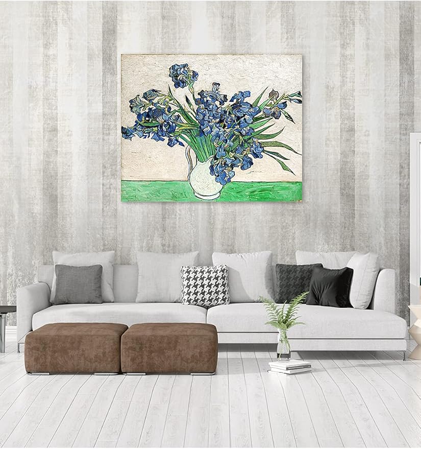 DECORARTS - Vase with Irises 1889, Vincent Van Gogh Art Reproduction. Giclee Print on Canvas. Wall Art for Home. 40x32
