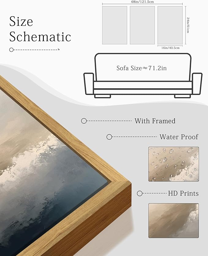 KUVIOKE Boho Abstract Wall Art Framed Minimalist Beige Gray Prints Watercolor Neutral Rustic Artwork Hallway Bedroom Living Room Decor 16x24in (Natural Framed)