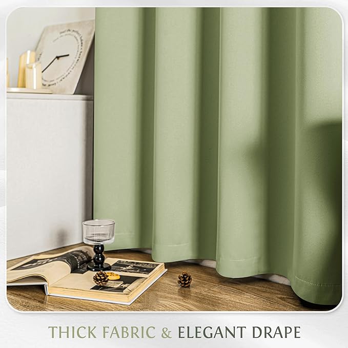 Beauoop Sage Green 100% Blackout Curtains 54 Inch Long 2 Panels for Bedroom Living Room Solid Room Darkening Thermal Insulated Soundproof Energy Saving Grommet Top Window Treatment Drapes,52x54 2 Set