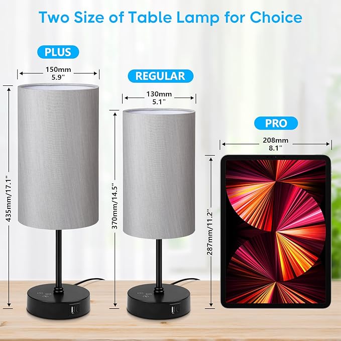Unicozin Table Lamp, 3 CCT 3000K/4500K/6500K & RGB Color Changing, Stepless Dimmable, 17Inch Bedside Lamp for Reading, Ambience Nightstand Light for Home Decor Party, Grey Shade