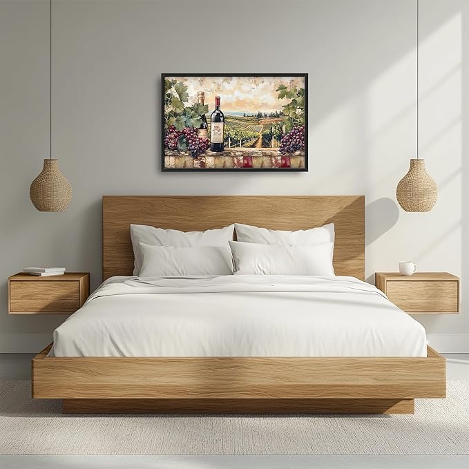 Large Wine Framed Wall Art for Living Room, Large Kitchen Canvas Wall Decor, Vintage Grapes Canvas Pictures Painting, Modern Artwork for Kitchen Bedroom Office 36L'' × 24W''
