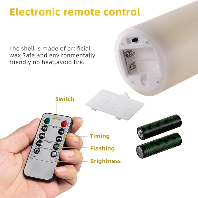 Flameless Candles Battery Operated Pillar Real Wax Electric LED Flashing Candle Sets with Remote Control Cycling 24 Hours Timer, 4" 5" 6" Pack of 3 (Ivory)