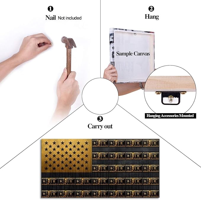 Large Artwork for Wall Abstract American Flag Made Up of Dollars Office Artwork Motivational Office Wall Art Work HD Print Creative Art Print for Bathroom Coffee Shop Gift Choice Framed Art-48 Wx24 H