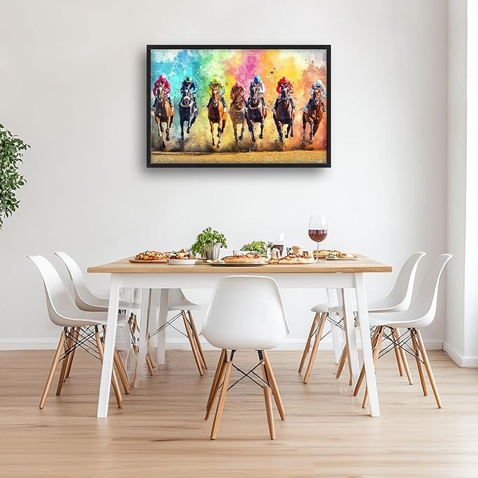 Framed Large Wall Art for Living Room, Horse Racing Canvas Wall Decor, Large Horse Picture Framed Painting, Modern Artwork for Bedroom Office 36L'' × 24W''