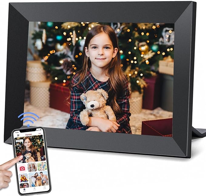 Frameo 10.1 Inch WiFi Digital Picture Frame with 1280 * 800P IPS Touch Screen HD Disply,Video Clips and Slide Show,Auto-Rotate, Wall Mountable,Send Photos Instantly from Anywhere with via Frameo APP