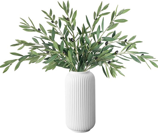Faux Plants Olive Leaves Stems Artificial Plants Olive Tree Branches for Small Vase Tabletop Greenery Decor for Home Decor Office Wedding Party Decor 27.5” （4pcs）