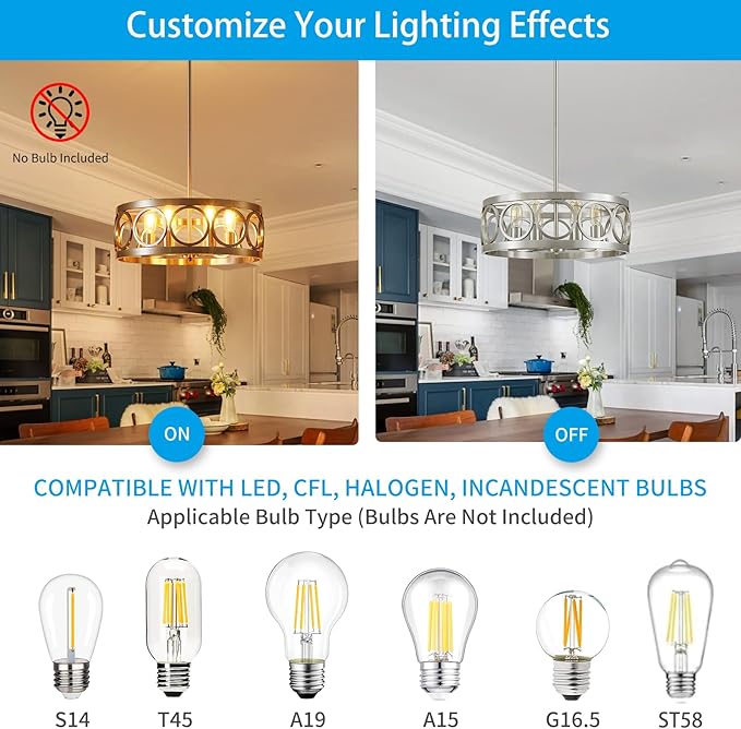 XINGQI 6-Light Modern Farmhouse Chandelier Brushed Nickel, 21.7'' Drum Ceiling Light Fixture for Living Dining Room Over Table with Round Metal Shade Pendant Lighting