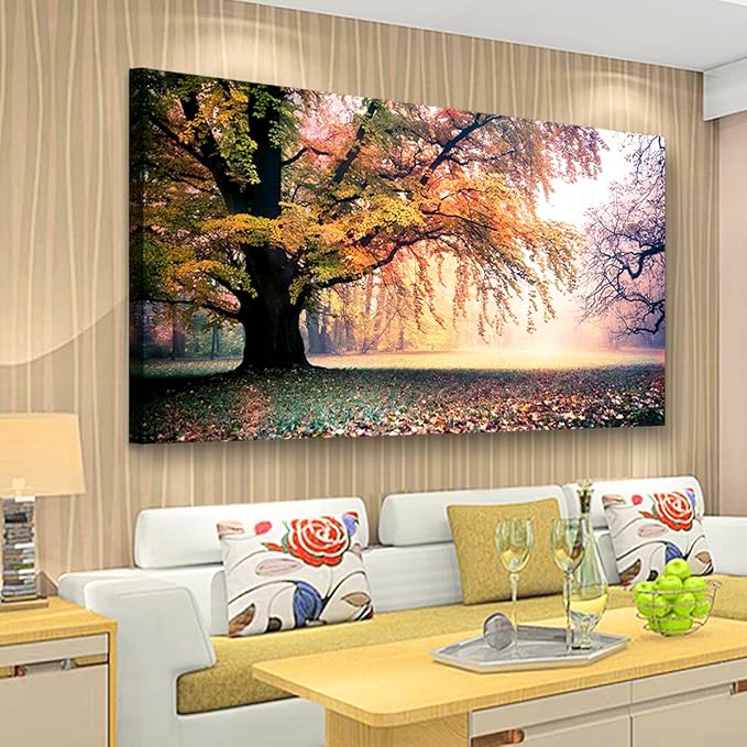 Tree of Life Wall Art Canvas Prints Natural Landscape Picture Home Decor Colorful Forest Paintings for Living Room Bathroom Bedroom Kitchen Decorations 24x48 Wooden Frames Artwork Easy Hanging
