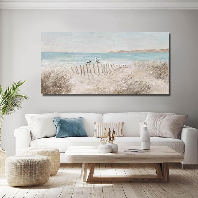 GAIDUOMAI Seascape Wall Decor Modern Artwork Office Sea Bird Painting Sandbeach Canvas Wall Prints 24x48 Inch Bedroom Decorations Ready to Hang