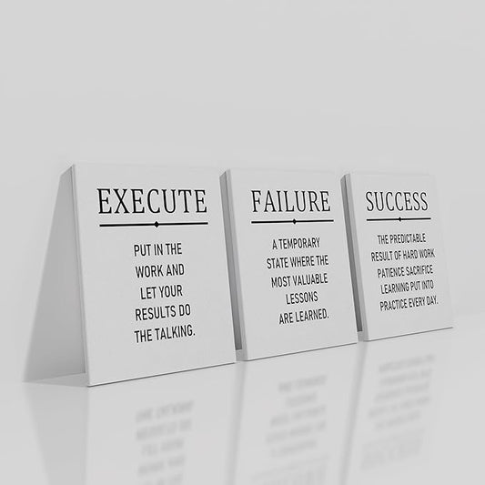 Inspirational Canvas Wall Art 3 Pieces Posters Print Execute Failure Success Motivational Entrepreneur Quotes Picture Painting for Modern Home Bedroom Office Artwork Ready to Hang [36''W x 16''H]