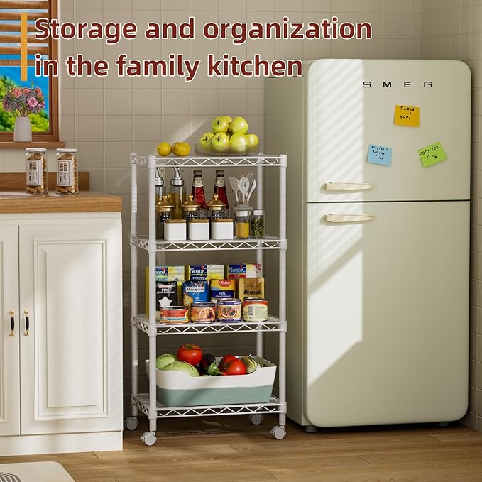 SINGAYE 4 Small Wire Shelves Kitchen Pantry Close Home Organizers and Storage Bathroom Shelf Laundry Room Organization Adjustable Book Metal Garage Shelving Unit