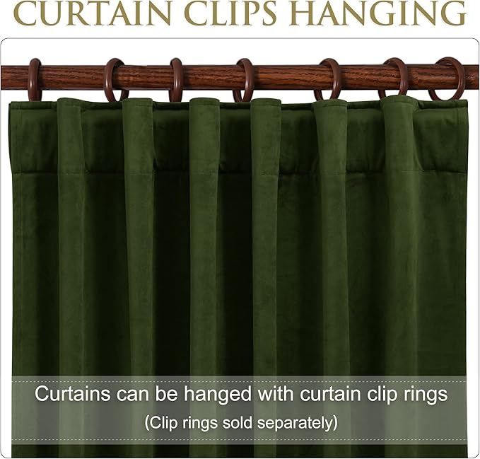 StangH Moss Green Curtains 108 inches Long - Luxury Velvet Room Darkening Sliding Door Drapes Thermal Insulated Soundproof Room Dividers for Closet, W52 x L108, 2 Panels
