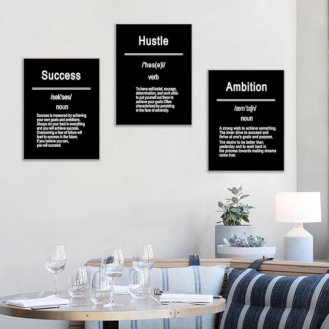 Inspirational Canvas Wall Art Poster Print Motivational Success Hustel Ambition Entrepreneur Quotes Inspiring Picture Painting Wall Decor Artwork for Modern Home Bathroom Ready to Hang [36''W x 16''H]