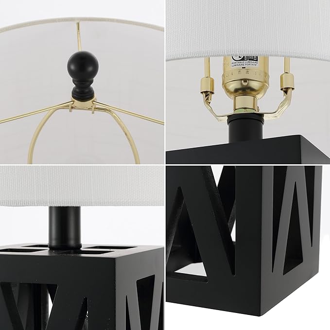 JONATHAN Y JYL1062C-SET2 Stewart 21.5" Wood LED Table Lamp Farmhouse, French Country, Rustic, Bohemian, Bedroom, Living Room, Office, College, Bookcase, Black (Set of 2)