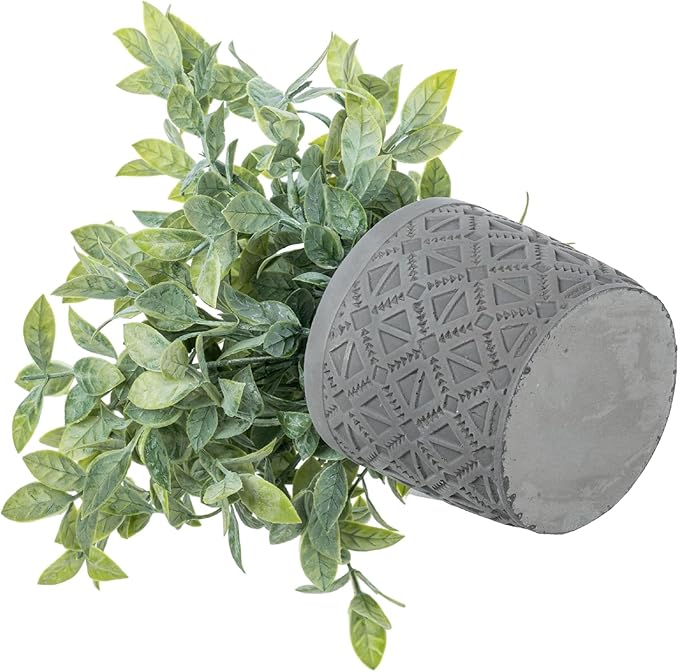 MyGift Set of 2 Fake Plants, Artificial Leafy Foliage Plants in Gray Concrete Pots, Faux Greenery House Plants Potted in Decorative Round Planters