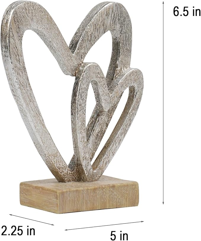 Guichifun Couple Gifts Modern Farmhouse Decor - Valentines Day Decor Resin Heart Sculpture Home Love Statue for Husband Wife Mother Father Wedding Romantic Gifts 5 X 2.25 X 6.5 Inch