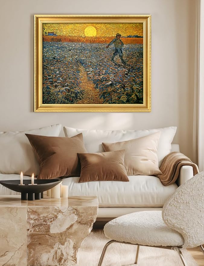 DECORARTS - Vincent van Gogh's The Sower. Museum-Quality Giclee Print on Cotton Canvas, Gold Solid Wood Frame, Framed Size: 34.75x28.75 in, Made in USA