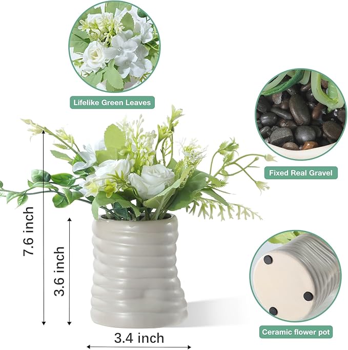 Small Fake Plants Potted Artificial Plants Indoor with Ceramic Pot Mini Faux Plants Artificial Greenery Flowers for Bedroom Bathroom Plants Home Office Room Coffee Table Decor