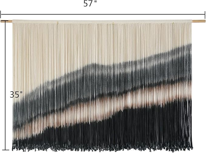 Jakalin Large Macrame Wall Hanging Dip Dyed Boho Wall Decor For Living Room Bedroom Entryway 57" Wx35 L Modern Fiber Yarn Wall Art Handmade Black Home Decor