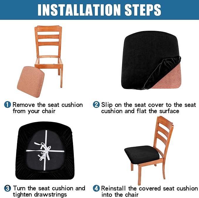 Smiry Velvet Seat Covers for Dining Room Chair Set of 2, Stretch Fit Removable Washable Chair Seat Cushion Protector Slipcovers with Ties, Coffee