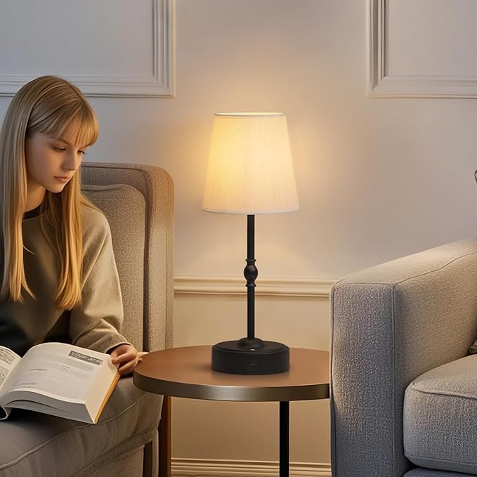 Cordless Rechargeable LED Table Lamp with Dimmer,Black Portables Desk Lamp,Small Bedside Lamp,Battery Operated Lamp for Patio Balcony Corner Camping Bar RV