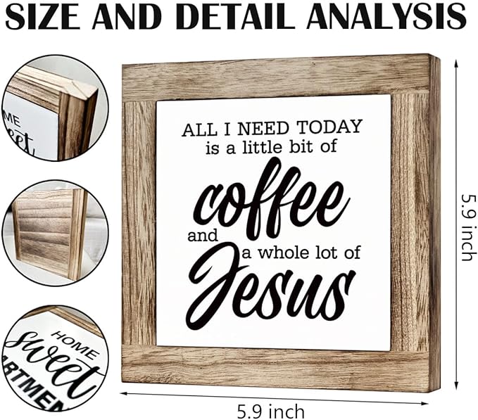 Christian Coffee Decor, All I Need Today is A Little Bit Of Coffee And A Whole Lot of Jesus Sign, Coffees Decors Set, Wooden Box Signs for Home Decor, Funny Coffees Decors Sign
