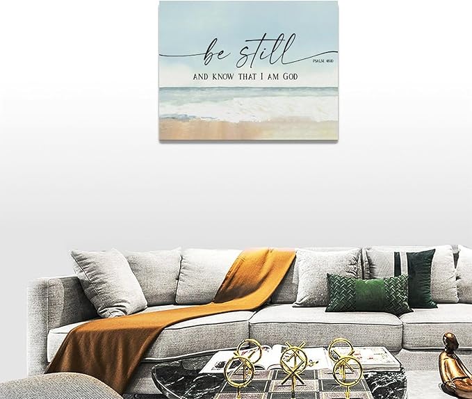 Large Christian Wall Art Be Still and Know That I Am God Pictures Wall Decor Bible Verse Psalm Canvas Painting Print Modern Home Decor Artworks Framed for Living Room Bathroom Master Bedroom 16"x12"