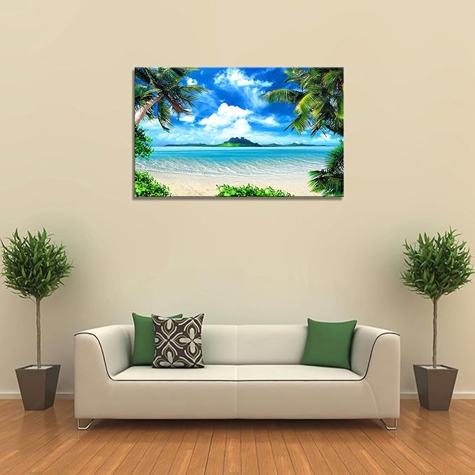 DZL Art S72781 Canvas Wall Art Ocean Waves Coconut Trees on Sands Beach Seascape Scenery Painting Nature Picture for Bedroom Home Office Wall Decor