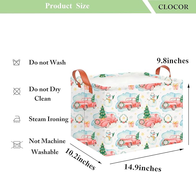 CLOCOR Rectangular Storage Basket Empty,Gift Basket,Waterproof Storage Bin with Handles,Room Decor(Christmas Gift Car)