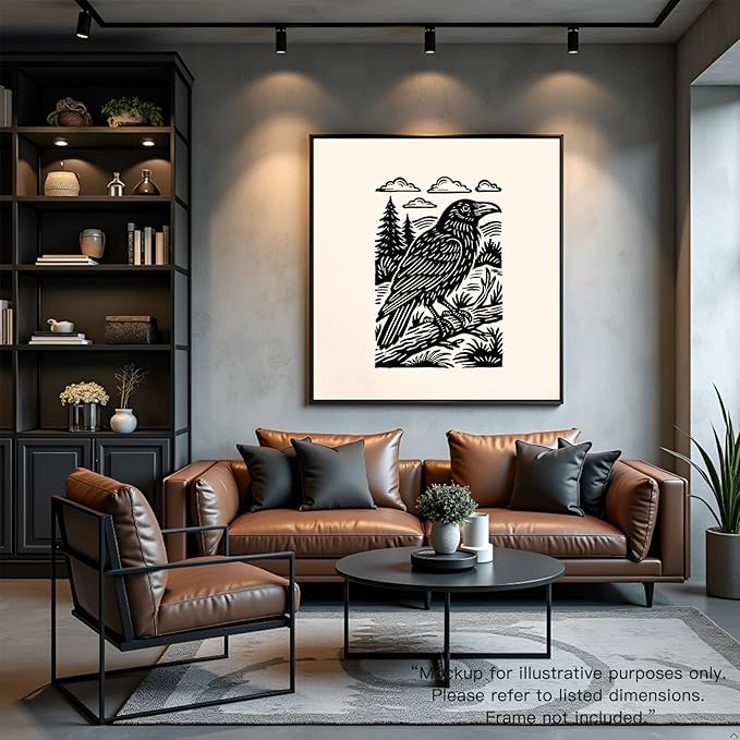 Caelumis Vintage Wall Art Decor Prints Black And White Pictures Posters For Farmhouse Living Bedroom Bathroom Room kitchen Handmade Unframed (Raven 12x16in)