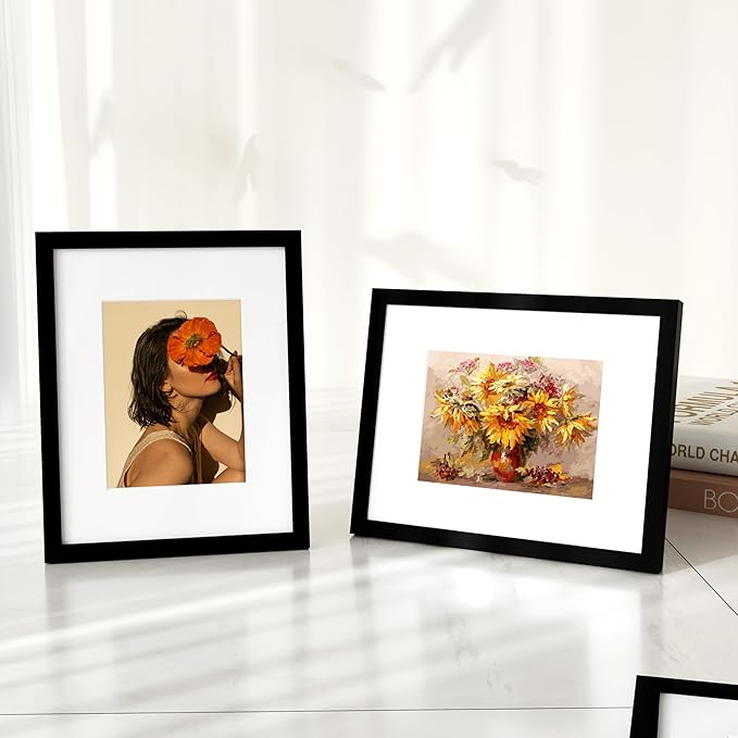 Vittanly 8x10 Picture Frames Set of 2, Display Photo 5x7 with Mat or 8x10 without Mat, Picture Frame for Wall Mount or Tabletop Display, Black