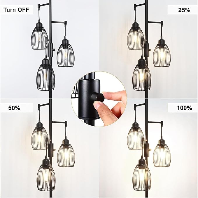 68’’ Dimmable Floor Lamp, 3 x 800LM LED Edison Bulbs Included, Industrial Floor Lamps for Living Room, Rustic Tall Lamps Standing Lamp for Bedrooms Living Room