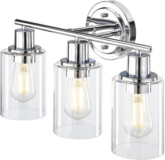 3-Light Bathroom Light Fixtures Over Mirror,Chrome Vanity Lights for Bathroom Cabinet, 3 Bulb Chrome Wall Sconce Light Fixture for Sink