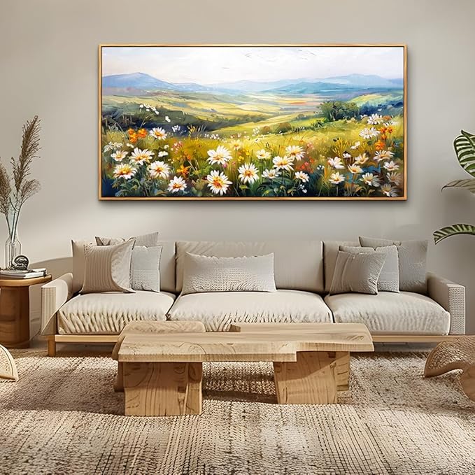 ZUITINGHUA Wood Framed Canvas Wall Art For Living Room Large Wall Decor For Office Bedroom Decoration Pastoral Scenery Pictures Flower Painting Artwork Room Wall Mural Aesthetic Home Decor 30x60 In