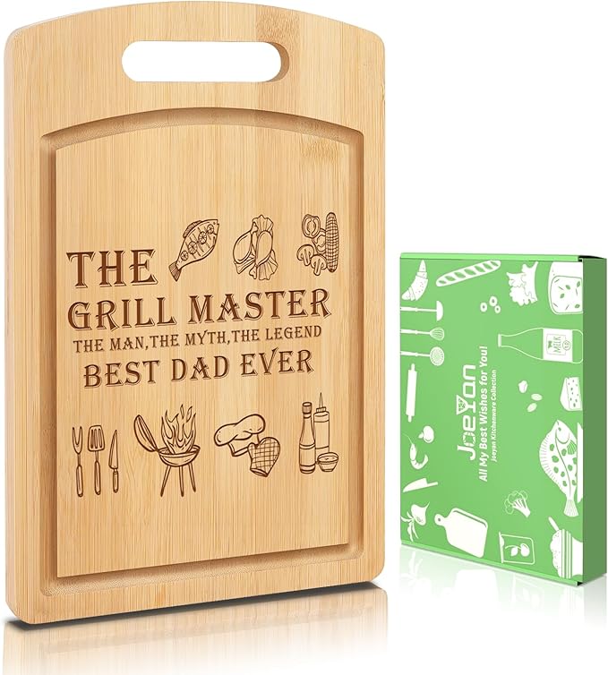 Joeyan Fathers Day Gift, Birthday Gifts for Dad, Engraved Wooden Cutting Board Present for Dad, Personalized BBQ Chopping Board for Grill Master, Best Dad Ever Grilling Gift for Grandpa Him Men