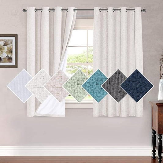 H.VERSAILTEX 100% Blackout Curtains for Bedroom 63 Inches Long Grommet Linen Face Full Light Blocking Curtain Drapes for Living Room Thermal Insulated Linen Look Curtains 2 Panels Set, Ivory