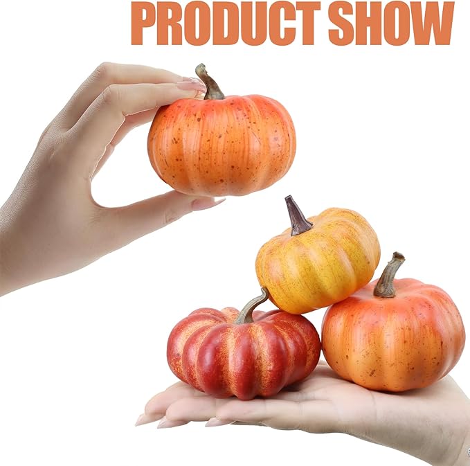 Realistic Mini Pumpkin Decor Indoor 16PCS Artificial Pumpkins for Fall Decorations for Home Fall Centerpieces for Tables Outdoor Thanksgiving Halloween Party/Berries Maple Leaf Autumn Fillers decor