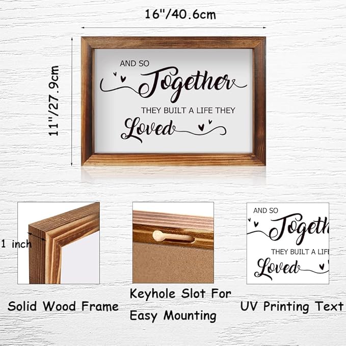 CHDITB And So Together They Built A Life They Loved Framed Wood Sign Plaque(16×11), Inspirational Couple Love Quotes Wooden Wall Table Sign Home Decor, Vintage Wall Art Sign for Living Room Bedroom