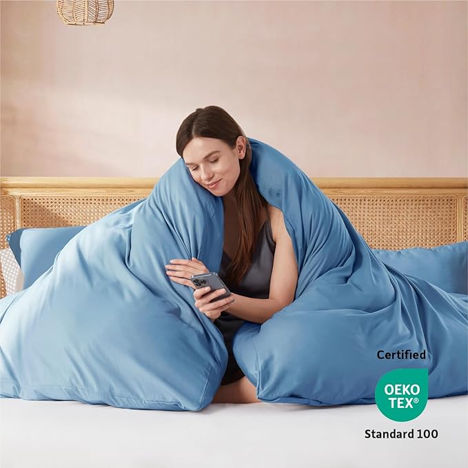 Nestl California King Duvet Cover Set with Comforter Insert - Blue Heaven 4 Piece 104x98 Duvet Cover & 2 Pillow Shams with White Quilted Down Alternative Comforter, Ultra Soft, All Season