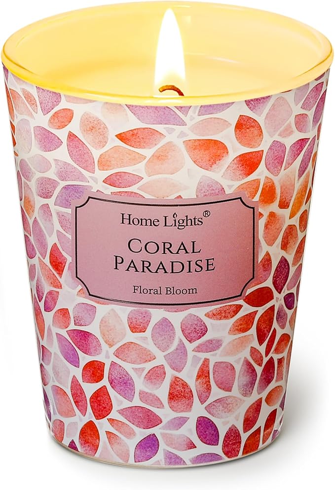 HomeLights Coral Paradise Scented Candles | 6.7oz Soy Candles Bohemian Natural Textures Large Candle Jars | Ideal Candle Gifts for Events, Home Decor Stress, Relief & Relaxation