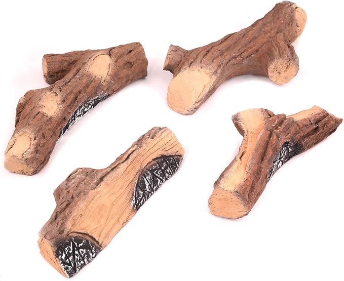 Barton 9-Pieces Ceramic Fireplace Logs Realistic Style Birch Wood Fire Log Heat Resistant Gas Vented Insert Logs
